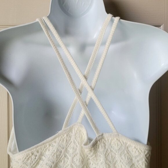 Madden NYC Ivory Crochet Sleeveless Halter Dress W Cross-Back Straps SZ L - Picture 5 of 7